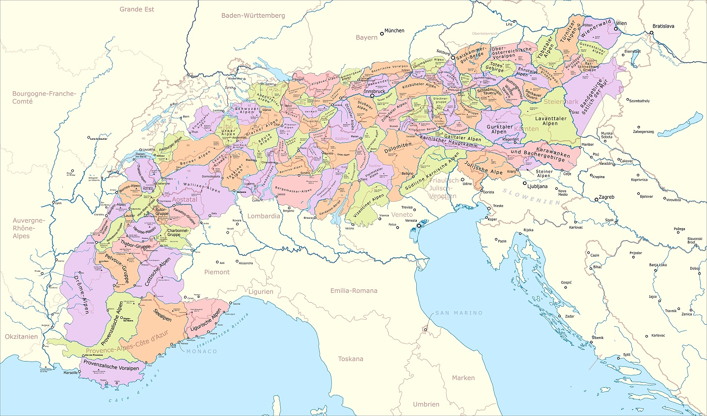 Bild "Gebirgsgruppen der Alpen Karte"